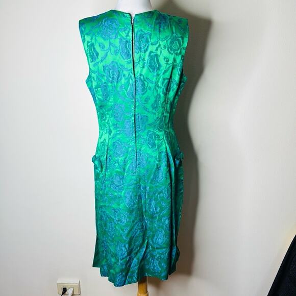 Vintage 60’s Iridescent Green Brocade Party Dress - Picture 6 of 7